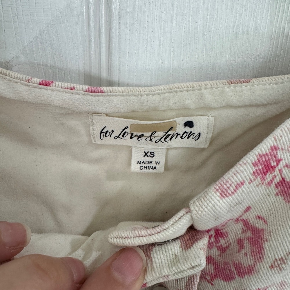 For Love & Lemons Pink Floral Corduroy Puff Sleeve Crop Top XS - Picture 5 of 10
